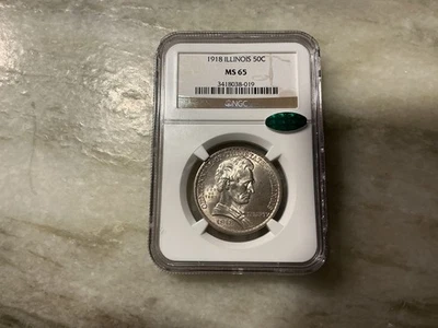 1918 Silver Lincoln  ILLINOIS Commemorative Half Dollar MS65 CAC - Image 1 of 2