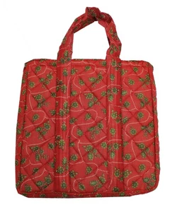 Sushila Vintage Red Tote Bag 100% Pure Silk Printed Handbag Shoulder Bag - Picture 1 of 6