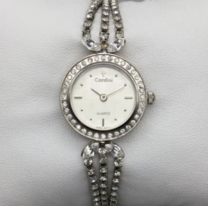 Cardini Watch Women 22mm Silver Tone Crystal Bracelet Band New Battery 6.75" - Picture 1 of 13