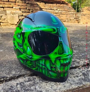 GREEN CUSTOM AIRBRUSHED MOTORCYCLE HELMET - Picture 1 of 12