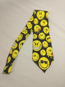 Addiction Smiley Mad Sad Faces Silk Necktie Happy Face Themed Design Men's Tie - Picture 1 of 3