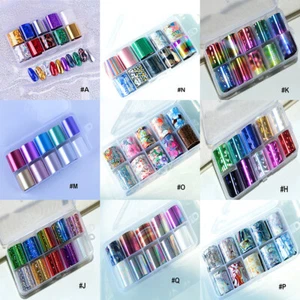 10 Holographic Nail Foils Starry Sky Glitter Foils Nail Art Transfer Sticker Set - Picture 1 of 25