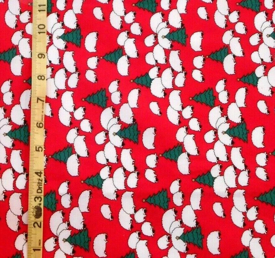 FABRIC - NOVELTY "CHRISTMAS TREES AND SHEEP" COTTON FABRIC 1.201 YARDS  - NEW! - Image 1 of 1