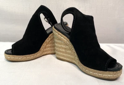 Prada Mujer Negro Gamuza Correa al Tobillo Cuña Alpargata Guante Vamp Punta Abierta - 40.5 Foto 1 de 4