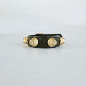 Balenciaga Arena Giant Gold Stud Green Leather Bracelet - Picture 1 of 6