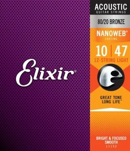 Elixir Nanoweb Coated 12 String 10-47 Light 80/20 Bronze Acoustic 11152 - Picture 1 of 2