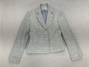 JONES NEW YORK Petite Womens 2P Tweed Blazer Jacket Double Breasted Lined Blue - Picture 1 of 12