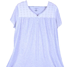 Croft & Barrow Nightgown Womens 1X Gray White Stripe Eyelet Lace Short Sleeve - Picture 1 of 6