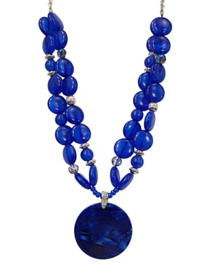 Большой синий диск подвеска ожерелье с синий диск формы бусина 2 ряда ожерелье новый - Изображение 1 из 4