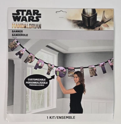 Banner de feliz cumpleaños personalizable Disney Star Wars The Mandalorian Foto 1 de 2