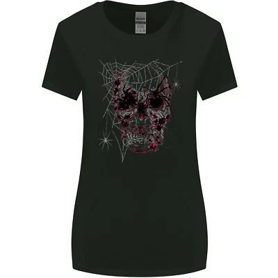 GILDAN Spider Web Skull Womens Wider Cut T-Shirt