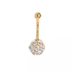 Bauchnabel Ring in 14 kt Gelbgold sieben Steine Zirkonia Cluster Barbel - Bild 1 von 3