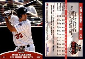 Matt Allegra 2007 Grandstand New Britain Rock Cats #1 Card *AutographDen*