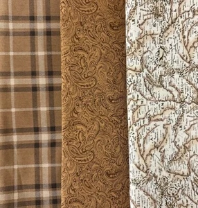 3x Beige Brown Matching Fabric 100% Cotton Quilting Craft Plaid Paisley 3.5 yds - Picture 1 of 4