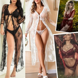 Women Sexy Lace Robe Lingerie Bridal Lace Babydoll Lingerie Sheer Wedding Gown - Picture 1 of 31