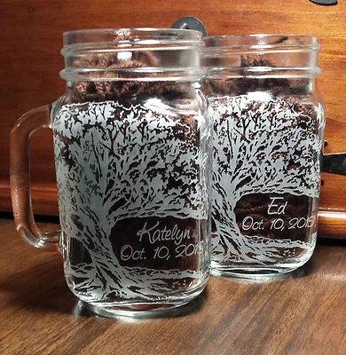 Juego de tarros de boda de árbol genealógico con mango de vidrio temático de campo decoración del hogar Foto 1 de 2