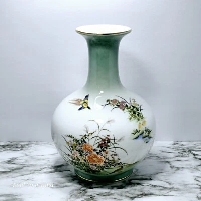 Japanische Porzellan Ming Tao Fasane/Wachteln/Blumen Vase-Wohnkultur-Japan - Bild 1 von 4