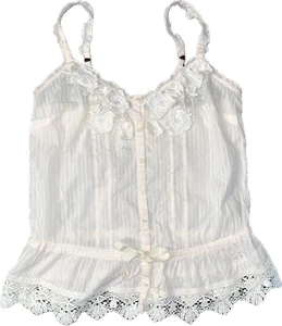 Y2K ABERCROMBIE Kids Dainty Floral Lace Appliqués Button-Down Camisole Top Sz L - Picture 1 of 7