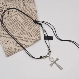 Fashion Hip Hop Cross Necklace Men Women Titanium-Steel Leather Rope Necklace - Picture 1 of 8