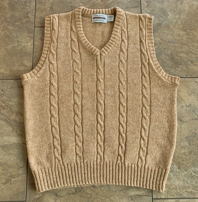 Chaleco suéter tejido con cable mezcla de lana McGregor vintage para hombre tostado grande hecho en EE. UU. Foto 1 de 4