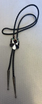 Винтажный Zuni Thunderbird серебро мульти камень инкрустация Bolo кожаный галстук - Изображение 1 из 4