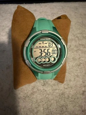Armitron Pro Sport Digital Watch Womens 36mm 100M Backlight Green Silver Tone - Image 1 of 4