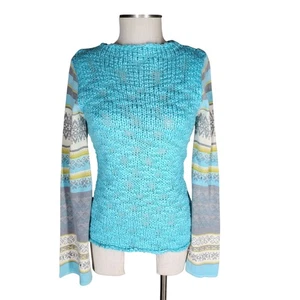 JANE DOE sz M aqua chunky knit sweater with Nordic style sleeves - Picture 1 of 6