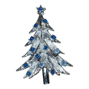 Vintage Silber Christbaum Brosche Blau Strass - Bild 1 von 3