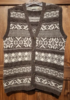 Vintage LL Bean Sweater Women's M Brown Vest 100% Wool Fair Isle 80s USA - Image 1 of 4