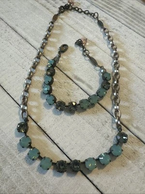 Sabika кристалл ожерелье браслет комплект синий серебро бронза ручной работы S15 - Изображение 1 из 4