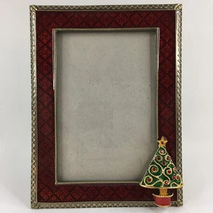 Marco de fotos de pie de árbol de Navidad 4x6 esmalte rojo 3D adornado terciopelo trasero - Imagen 1 de 24