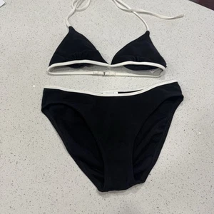 Vintage Two Piece Swimsuit Nautica Bikini Black White S 90s Y2K Color Block 8 - Picture 1 of 12