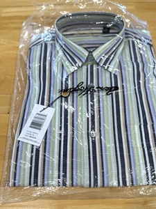 Camisa De Colección Ben Hogan 100% Algodón Botón Frontal Rayas Multicolor Mediana Nueva Con Etiquetas - Imagen 1 de 4