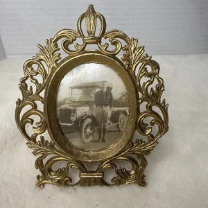 Antique Ornate Oval Gold Tone Picture Frame 4.5”x 4” Metal - Picture 1 of 6