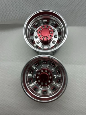 1 Pair of 1:14 RC Model Aluminum Rear Dually Wheels for Tamiya Tractor Trucks - Image 1 of 2