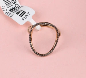 14k Rose Gold Plated Natural Diamond Open Circle Karma Ring Stacking Women Ring - Picture 1 of 7