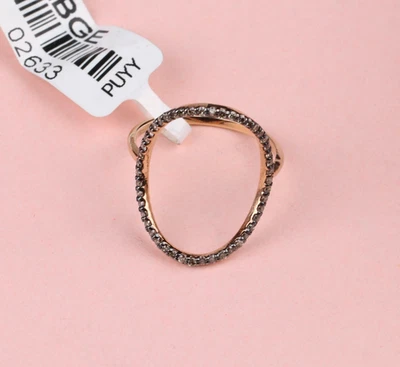 14k Rose Gold Plated Natural Diamond Open Circle Karma Ring Stacking Women Ring - Image 1 of 4