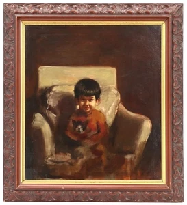 Shelly Fink (1925-2002) Original Öl "Junge mit Hund" 28" x 31" in MET & Brooklyn - Bild 1 von 8