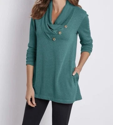 Soft Surroundings Westminster Tunic Sweatshirt Green Cozy Warm Sz XL Petite - Image 1 of 4