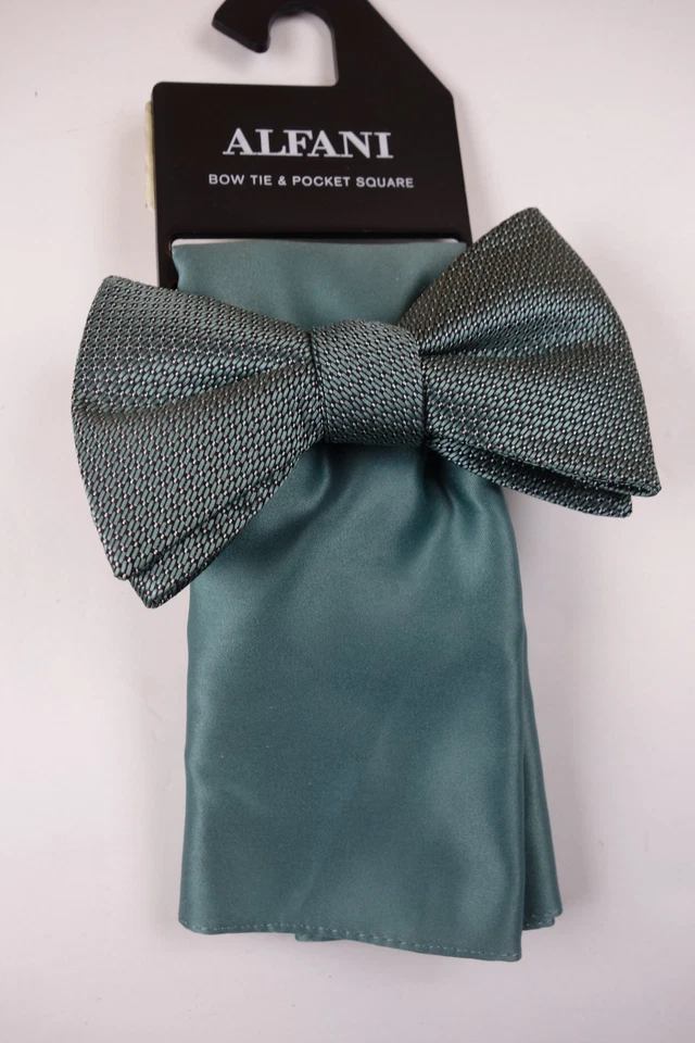 ALFANI Green Geometric Pre-Tied Bow Tie & Green Pocket Square NEW MSRP $55 - Imagem 1 de 1