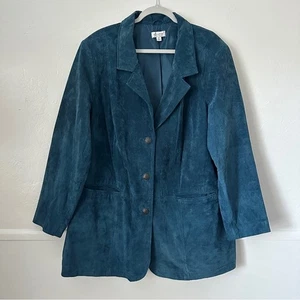 Denim and Company Suede Leather Blazer Jacket Blue Teal 3X - Picture 1 of 7