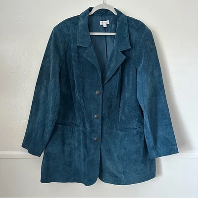Chaqueta Blazer Denim and Company Gamuza Cuero Azul Teal 3X Foto 1 de 4