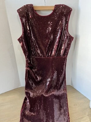 EXPRESS WINE 珠片迷笛连衣裙 XL 码弹力 SPANDEX 可手洗红色 BURGAN — 第 1/4 张图片