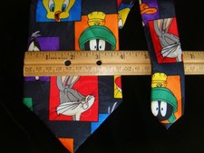 USED 1994 vtg 57" mens Bugs bunny Daffy Roadrunner neck TIE Loony tunes mania