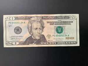2017A $20 DOLLAR BILL PG00020134A Low serial number - Picture 1 of 4