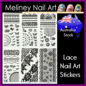 Long Lace Sheet nail art stickers Transfer black white flowers french tips - Picture 1 of 12