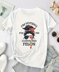 I’m Voting For A Felon T-shirt Sunglasses and Flag Scarf - Picture 1 of 6