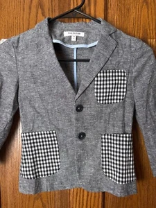 Isaac Mizrahi Boys Checkered Elbow Patch Blazer Size 4 Gray & Black Cotton Blend - Picture 1 of 8