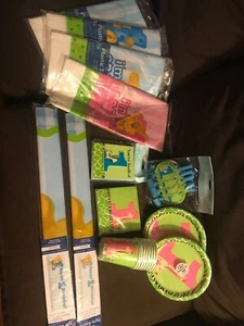 Huge Lot 1st birthday Party supplies Table Cloths Cups Plates Napkins Banners && - Picture 1 of 12