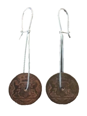 Orecchini con moneta antica - Indie orientali olandesi - Double Duit 1790  - Immagine 1 di 3